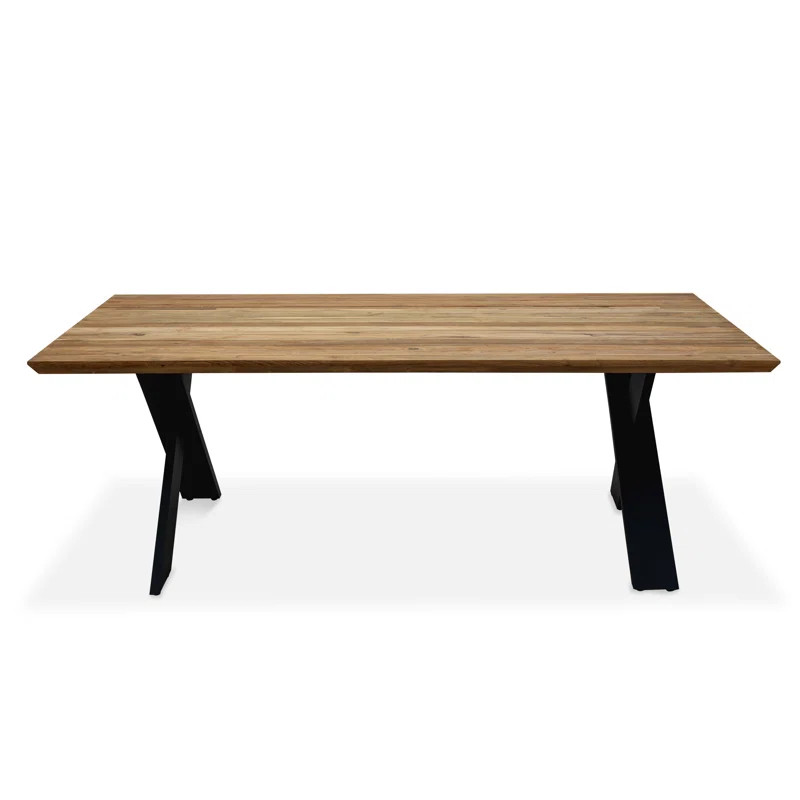 Morones X-Leg Rectangular Outdoor Dining Table in Solid Reclaimed Teak with Black Aluminum Legs | Wayfair North America