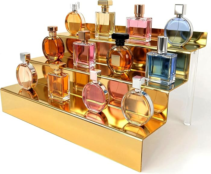 12 IN Mirror Gold Acrylic 3 Tier Display Riser Perfume Organizer, Perfume Cologne Organizer Holde... | Amazon (US)