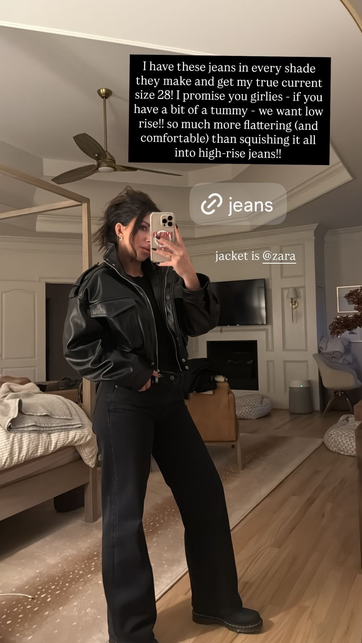 jacket is @zara  I have these jeans in every shade they make and get my true current size 28! I promise you girlies - if you have a bit of a tummy - we want low rise!! so much more flattering (and comfortable) than squishing it all into high-rise jeans!!