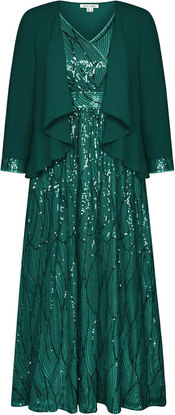 GRACE KARIN 2025 Women's Two Piece Sequin Dress with Jacket Mother of The Bride Dresses Homecomin... | Amazon (US)