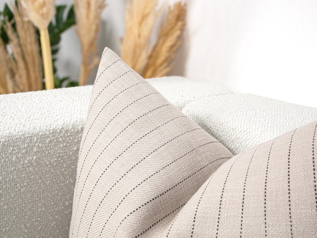 Striped Linen Pillow Cover | Tan Beige Woven Cushion, Boho Farmhouse Style - Etsy | Etsy (US)
