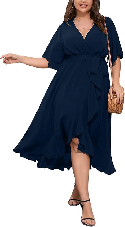 SCOMCHIC Women Plus Size Dress | Maxi, Short Sleeve, Wrap, V Neck | Amazon (US)