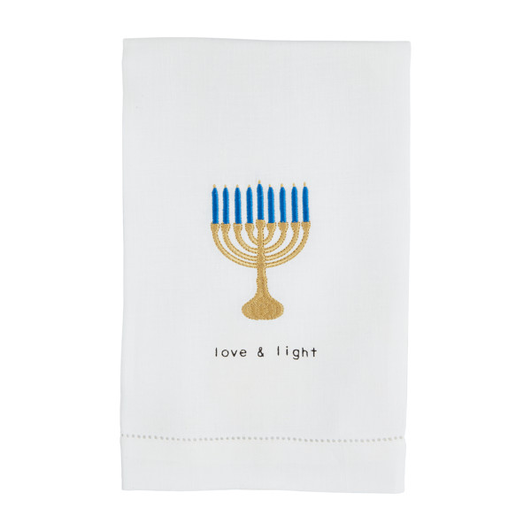 Mud Pie Menorah Applique Towel in White | 100% Linen | Mud Pie