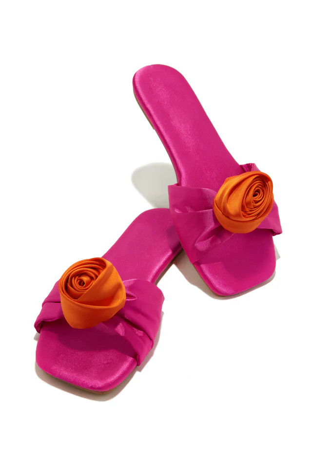 Miss Lola | Roselin Pink Rosette Slip On Sandals | MISS LOLA