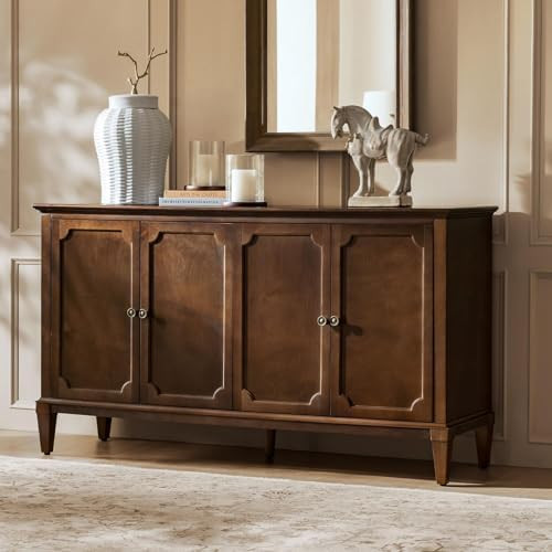 HULALA HOME Mid-Century Modern Sideboard Cabinet, 4-Door Storage Buffet, 58" W x 15.75" D x 32.2"... | Amazon (US)