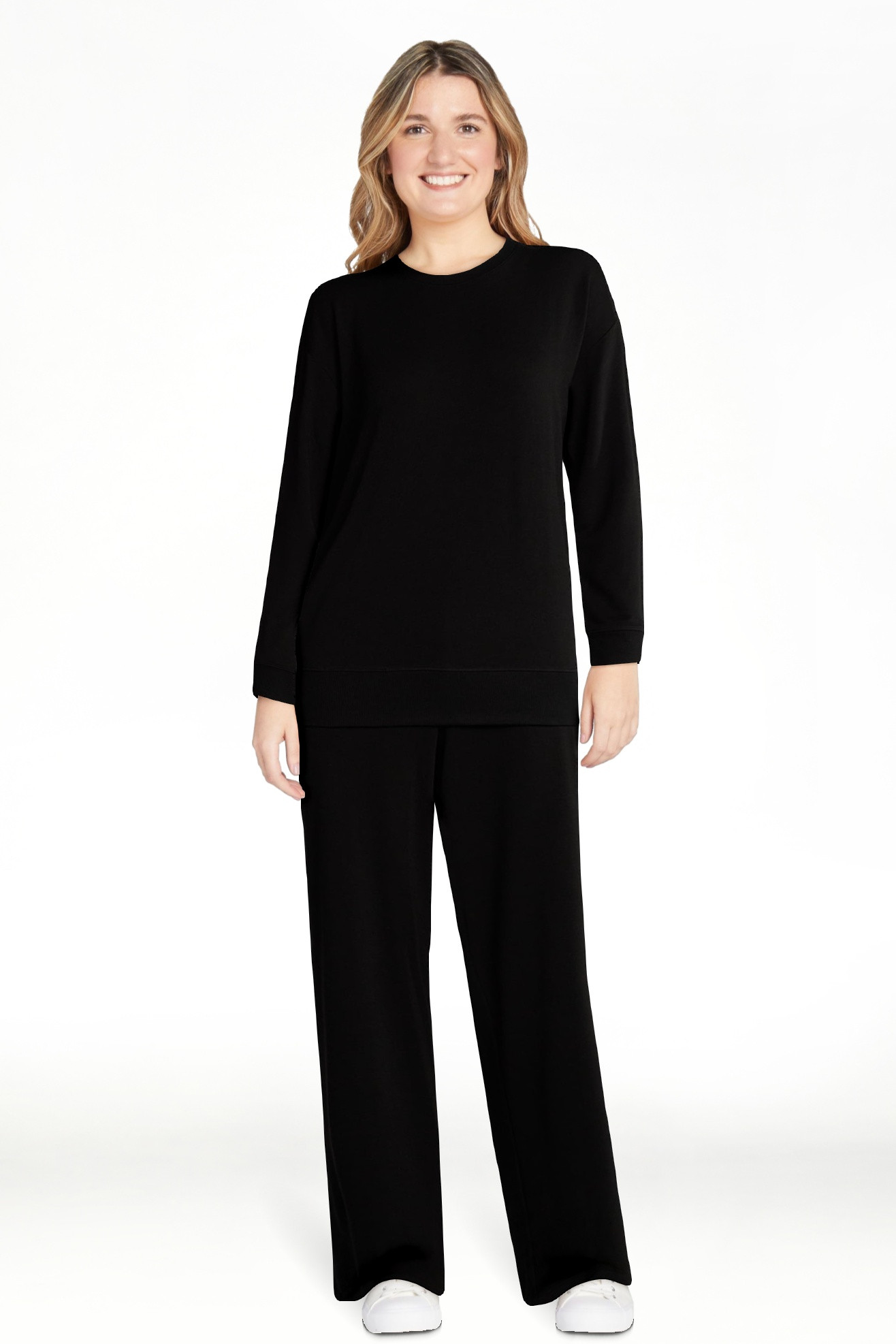 Joyspun Women's Fleece Long Sleeve Top and Straight Leg Pants Lounge Set, 2-Piece, Sizes XS-3X | Walmart (US)