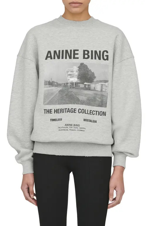 ANINE BING Kenny Graphic Sweatshirt in Grey Melange at Nordstrom, Size Medium | Nordstrom