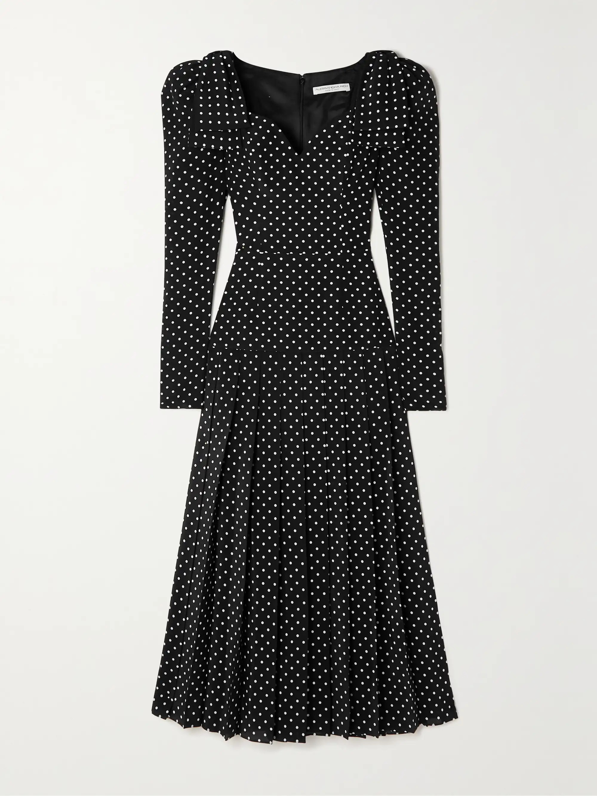 ALESSANDRA RICH Bow-detailed pleated polka-dot silk midi dress | NET-A-PORTER | NET-A-PORTER (US)
