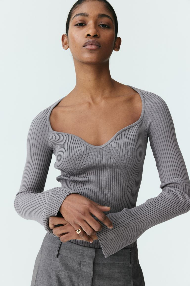 Rib-knit jumper - Grey - Ladies | H&M GB | H&M (UK, MY, IN, SG, PH, TW, HK)