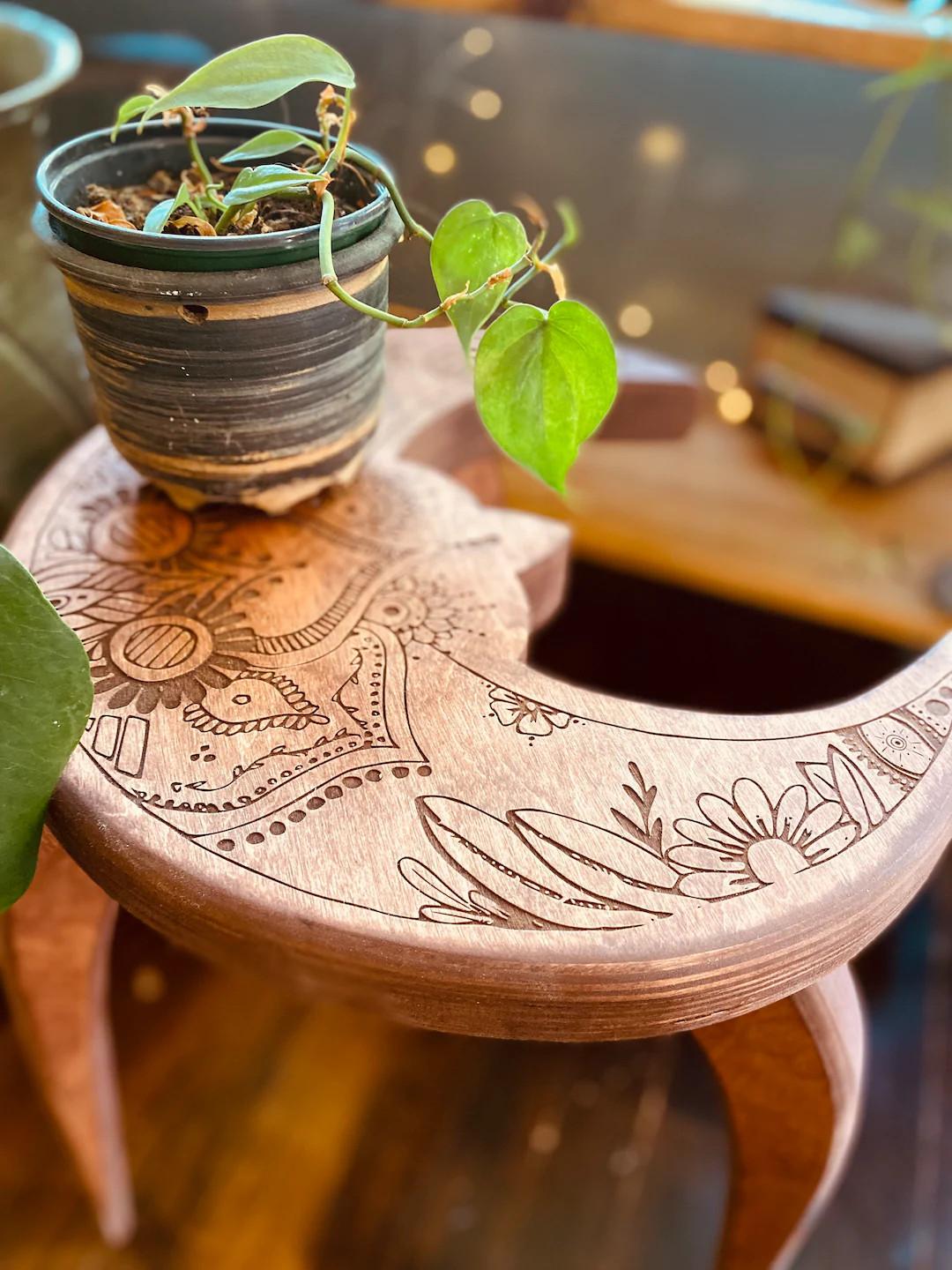 Moon stand, plant stand, side table, plant decor, gift for plant lover, witchy decor, crystal lov... | Etsy (US)