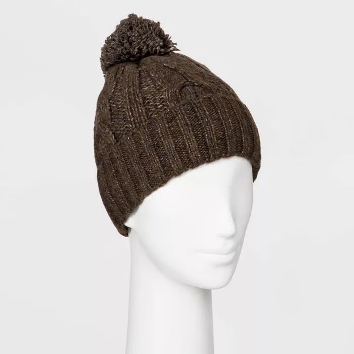 Women's Cable Cuffed Beanie with Lining & Pom - Universal Thread™ One Size | Target