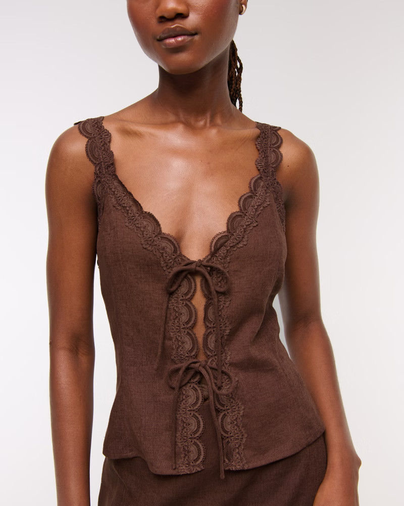 Lace-Trim Tie-Front Peplum Top | Abercrombie & Fitch (US)