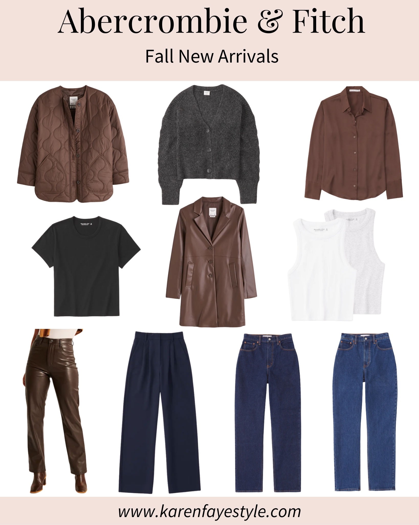 Quilted jacket, brown jacket, vegan leather jacket, leather trench coat, cropped cardigan, short cardigan, satin shirt, satin button down, black t-shirt, white tank top, gray tank top, high neck tank, cropped tank top, vegan leather straight pants, brown leather pants, navy trousers, wide leg trousers, dark wash jeans, straight leg jeans, fall outfits, fall fashion, fall style, fall trends, casual fall style, casual fall fashion, neutral fall style, neutral fall outfits, neutral outfits, neutral style, classic style, european style, french style, parisian style, style guide, effortless style, minimalist style, fall layering

#LTKSeasonal #LTKstyletip