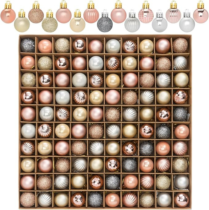 100 Pcs Mini Christmas Ball Ornaments Set, 1.18'' Rose Gold Silver Champagne Gold Small Shatterpr... | Amazon (US)