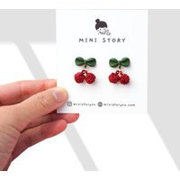 Cherry Drop Earrings | Red Cherries Dangle Cute Holiday Miniature Fruit Jewellery Silver | Etsy (US)