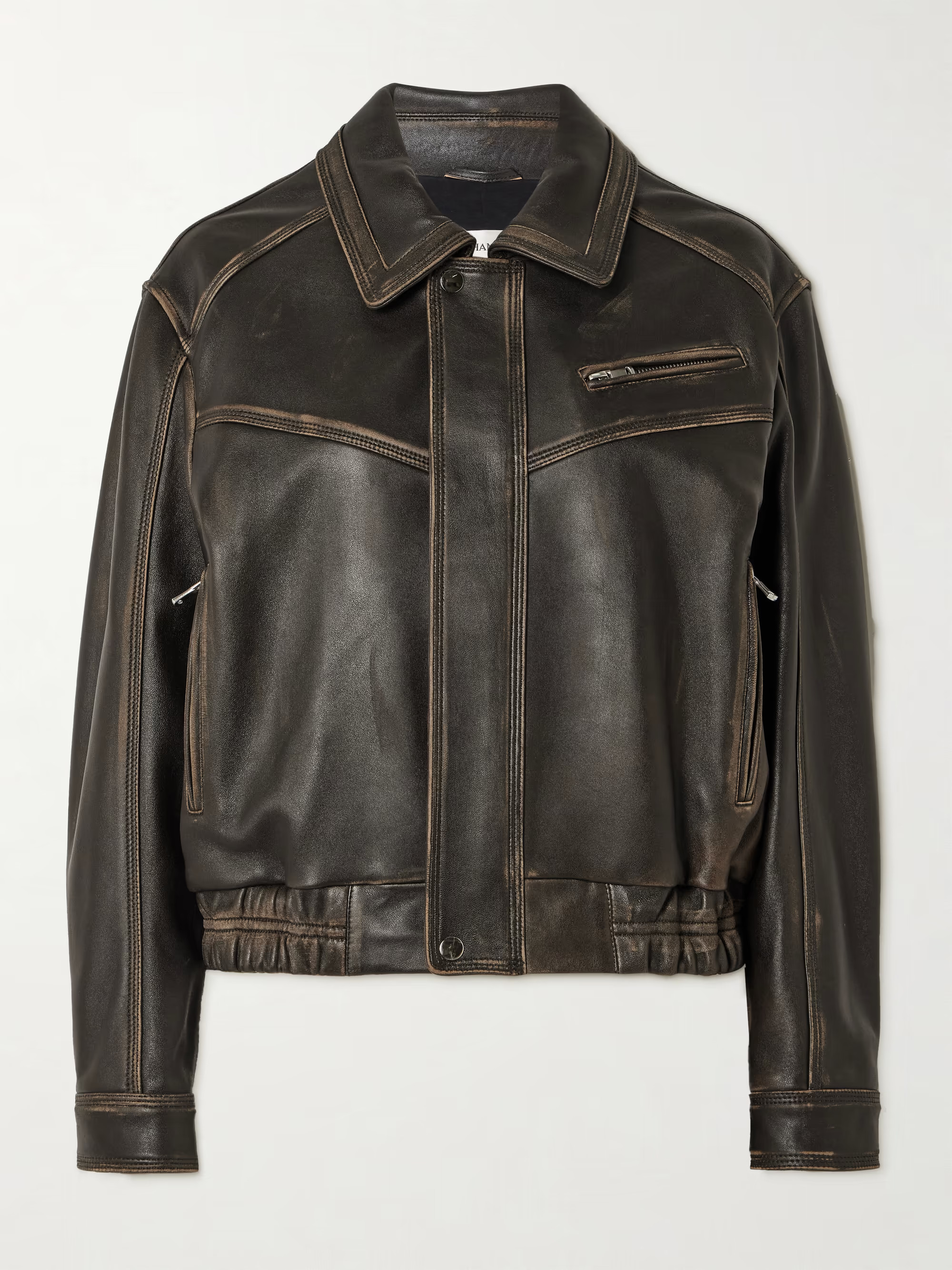Clint oversized paneled distressed leather bomber jacket | NET-A-PORTER (US)