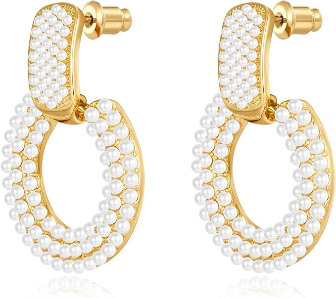 YUJIE Women's Chic Pearl Earrings Geometric Pearl Drop Earrings Pearl Dangle Earrings Jewelry Gif... | Amazon (US)