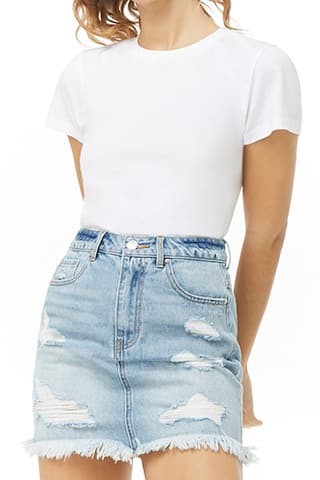 Frayed-Hem Denim Mini Skirt | Forever 21 (US)