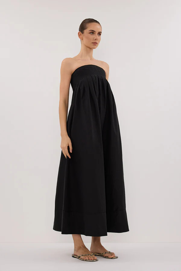 MORGAN BLACK STRAPLESS MIDI DRESS | DISSH