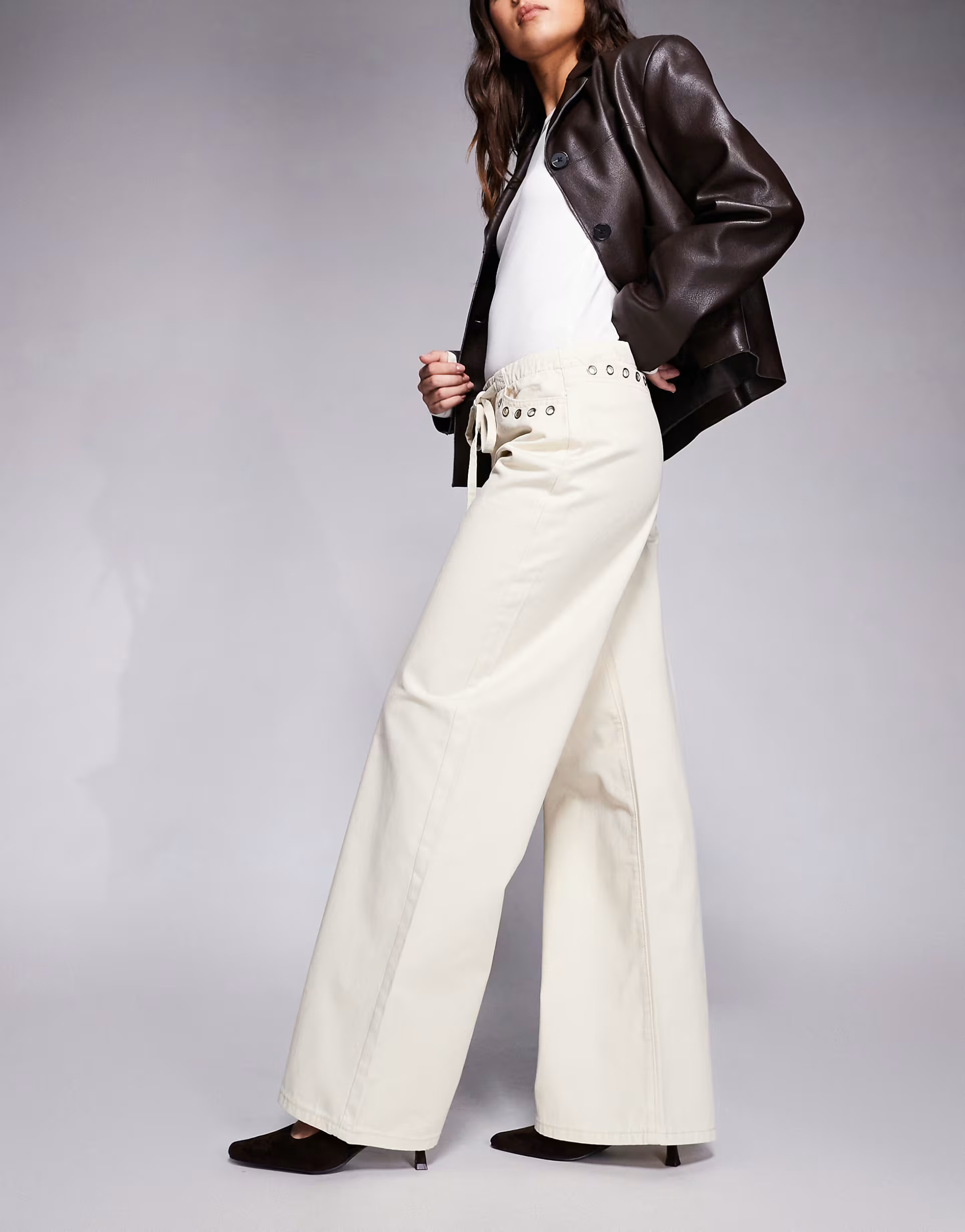 Edikted Grommet tie low rise jeans in beige | ASOS | ASOS (Global)