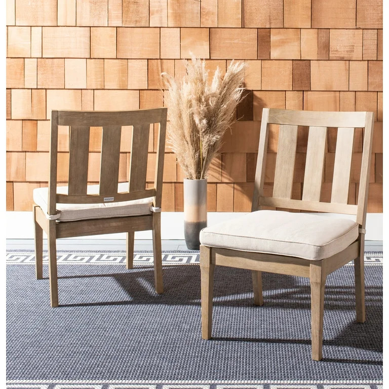 SAFAVIEH Couture Dominica Eucalyptus Wood Outdoor Dining Chair - Set of 2, Natural/White | Walmart (US)