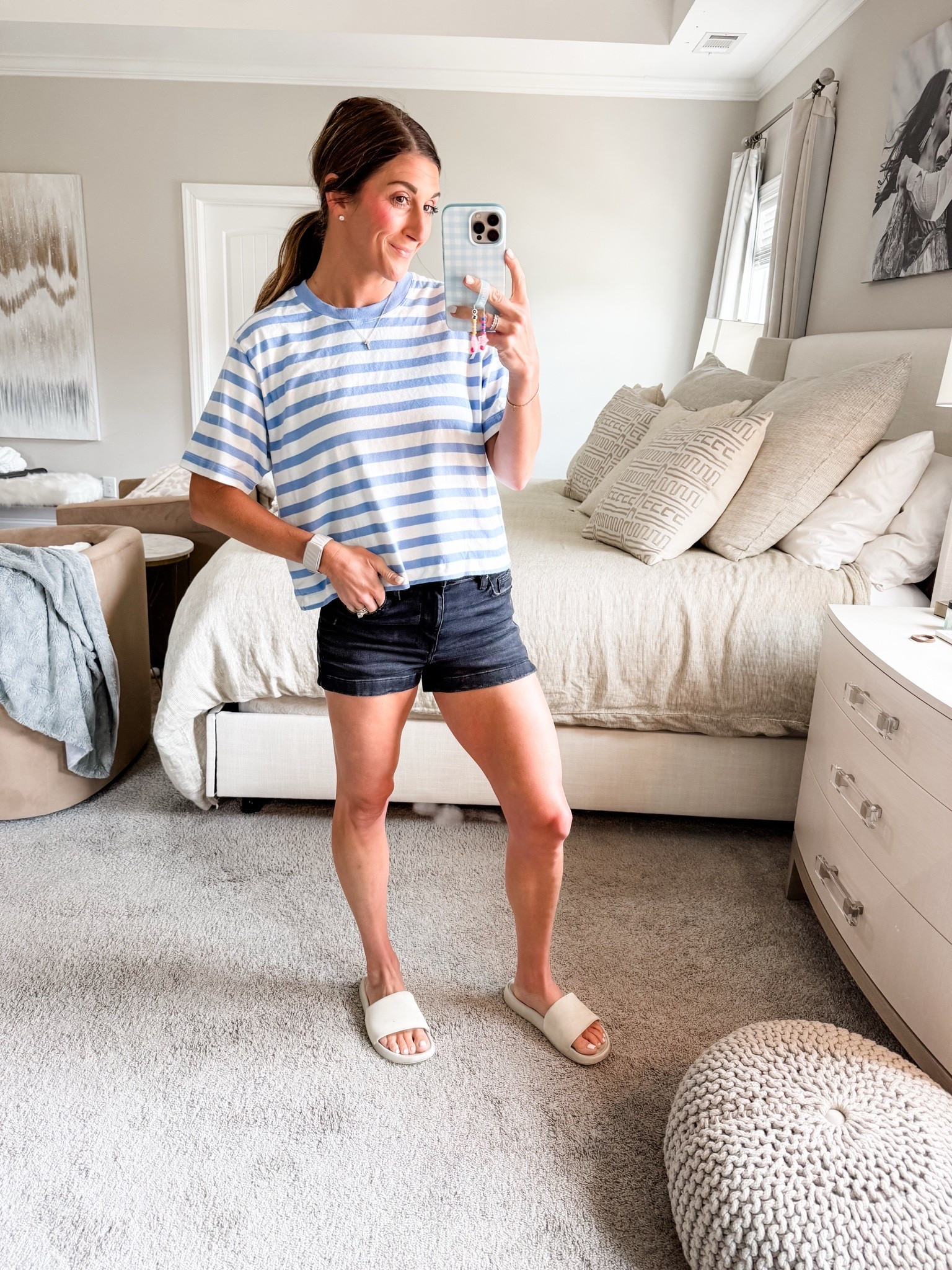 Top is Aerie on sale-wearing a small. Size up for more oversized fit. Comes in multiple colors. 
Shorts are American Eagle size 4. Tts-stretchy fit. On sale!

Shoes are Lululemon slides

Necklace and loopy also linked-watsonansley10 for 10% off

Click here to shop!

Sale | comfy | daily | AE | American Eagle | aerie | shoes | summer | slides | tee | ribbed | t-shirt | jean shorts | denim | loopy | phone case | cross necklace | mom fit | style | ootd

#LTKootd #LTKSaleAlert #LTKmomlife