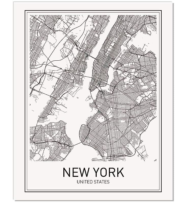 New York City Map Minimalist Wall Decor Black and White NYC Poster Wall Art Print 8'' x 10'' Unfr... | Amazon (US)