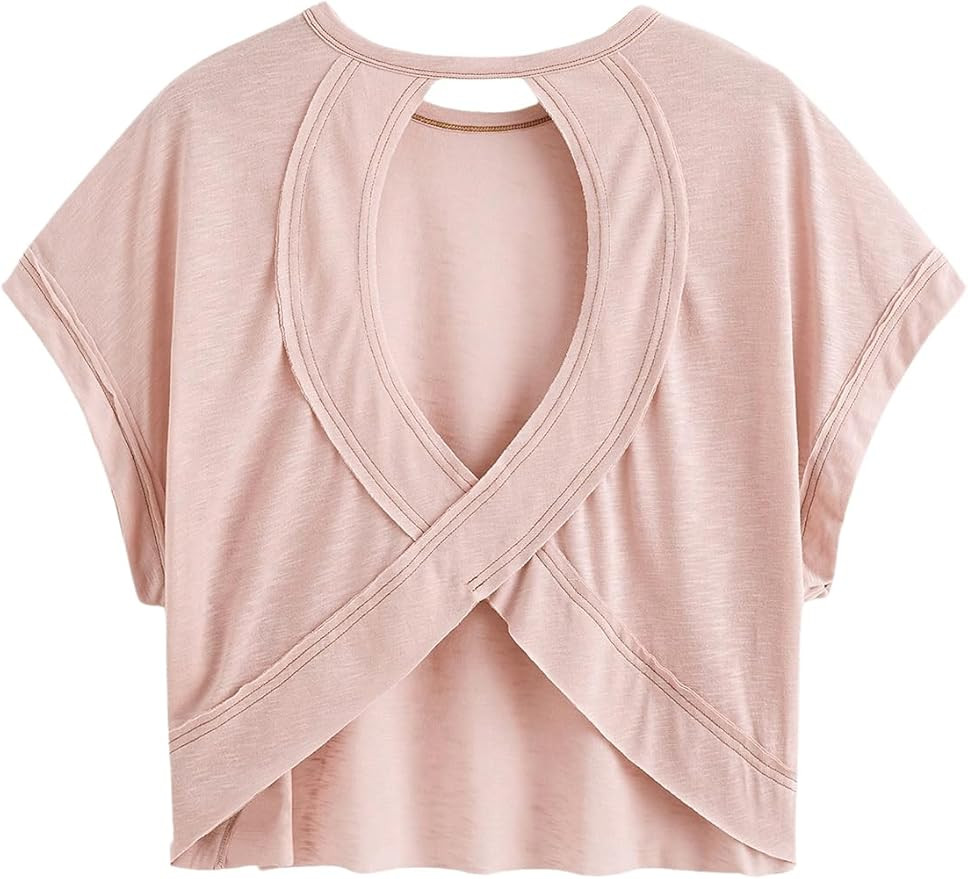 SOLY HUX Women Open Back Tops Workout Backless Tee Casual Athletic Shirts Short Sleeve Oversized ... | Amazon (US)