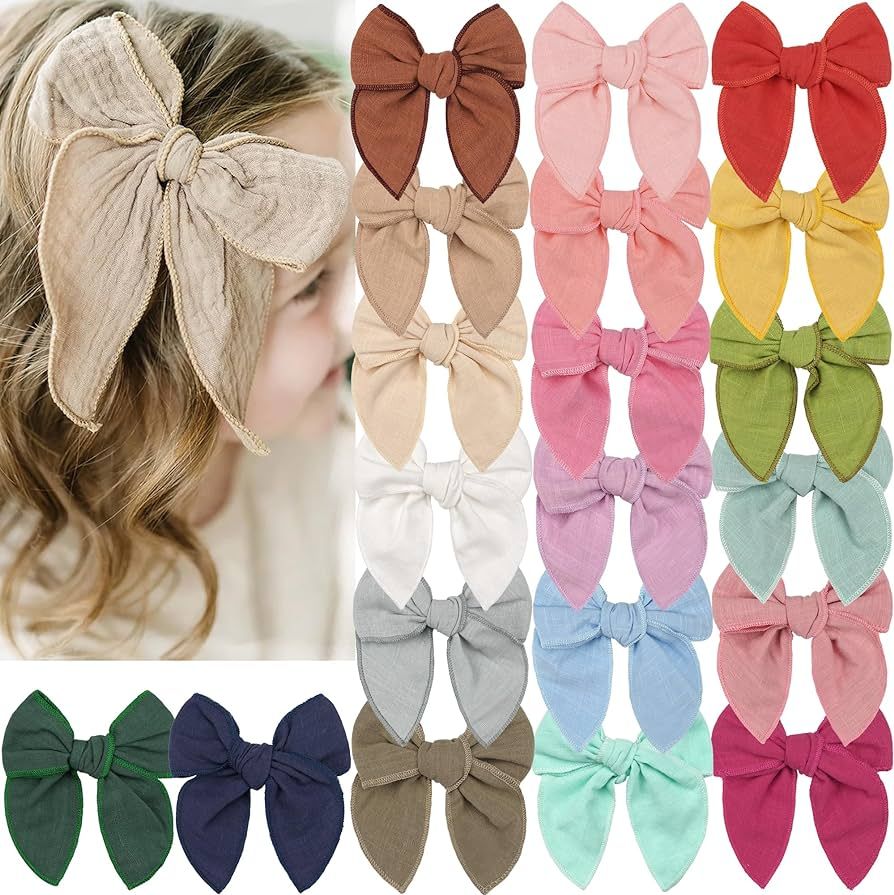 Fable Bows for Girls,20 Colors 5 Inch Cotton Linen Fabric Hair Bows Alligator Clips Neutral Handm... | Amazon (US)