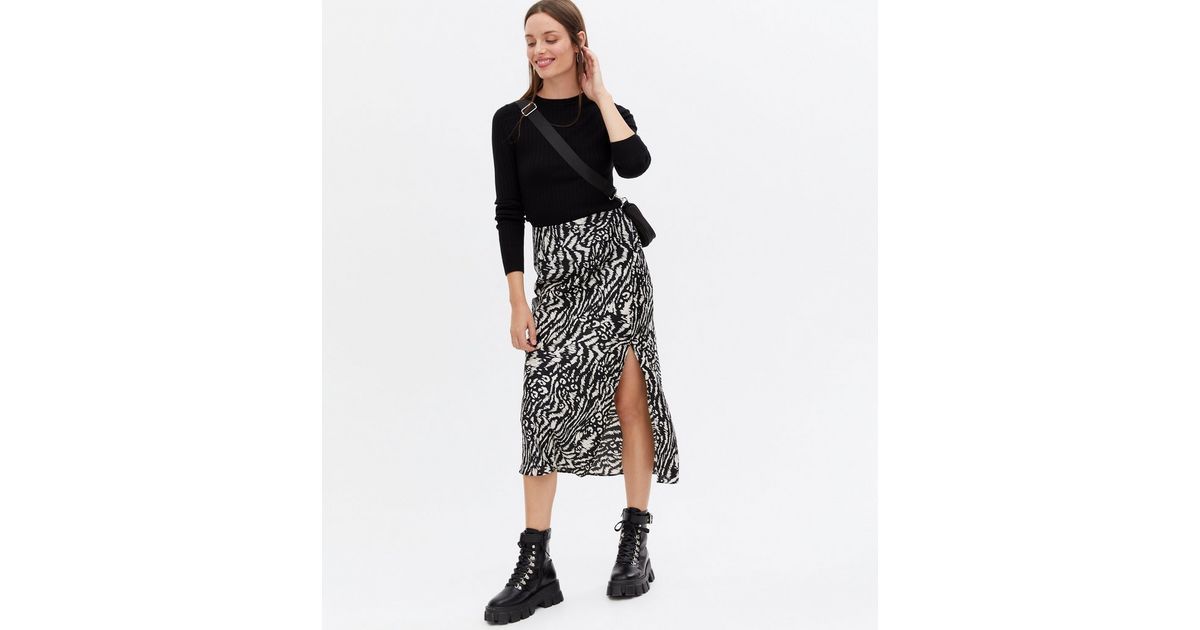 Black Zebra Print Satin Bias Cut Midi Skirt
						
						Add to Saved Items
						Remove from Sav... | New Look (UK)