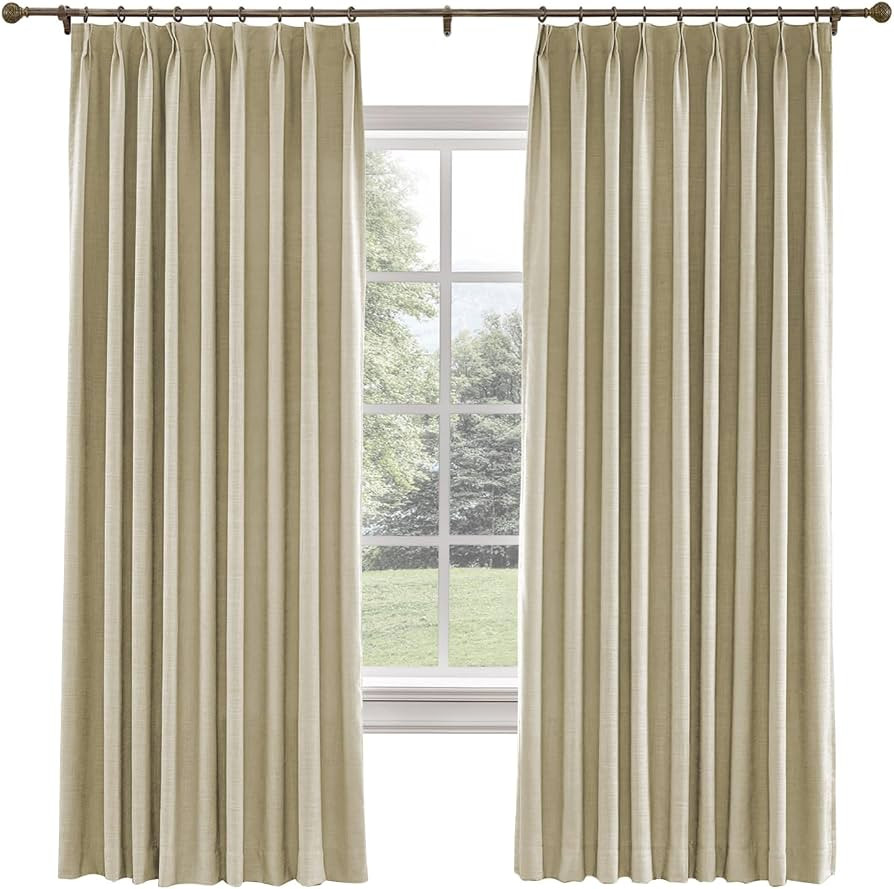 TWOPAGES 52 W x 102 L inch Pinch Pleat Darkening Drape Faux Linen Curtain with Blackout Lining Dr... | Amazon (US)