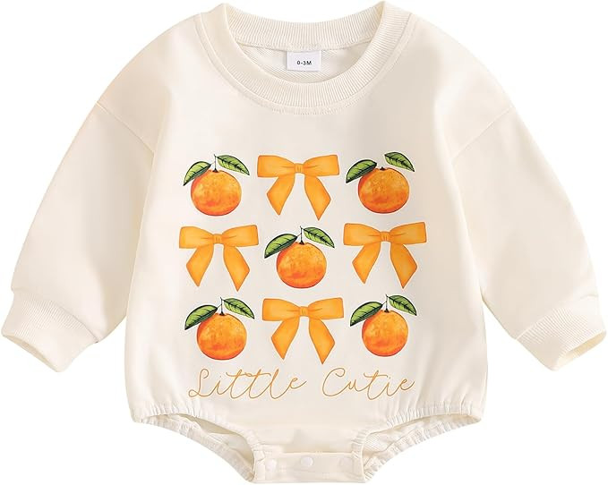 BULINGNA Newborn Baby Girl Fall Romper Sweatshirt Little Cutie Orange Bowknot Print Onesie Bodysu... | Amazon (US)