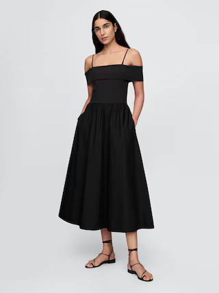 Mixed Media Off-Shoulder Midi Dress | Gap (US)