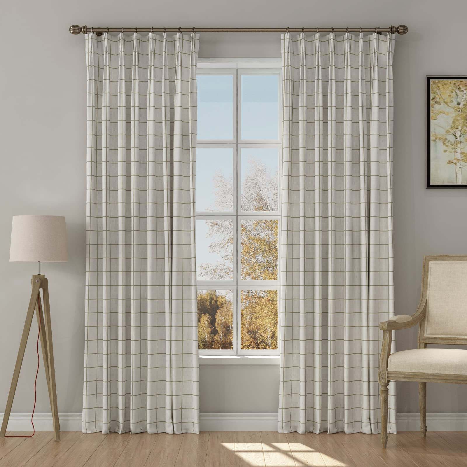 TWOPAGES Stefana Silber x Extra Long Linen Drape, Pinch Pleat Curtain, Plain Pattern White Beige ... | Amazon (US)
