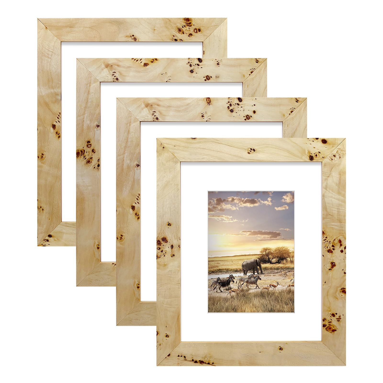 4 Pack Burl Wood Photo Frame Picture Frame 8x10 matted to 5x7 Burl Wood Picture Frames - NATURAL ... | Amazon (US)