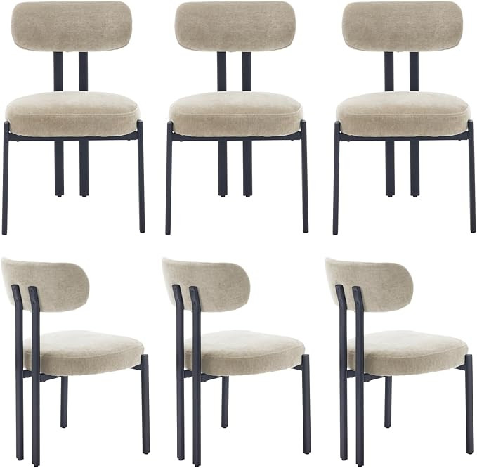 Modern Dining Chairs Set of 6, Chenille Upholstered Dining Room Chairs with Curved Back Black Met... | Amazon (US)