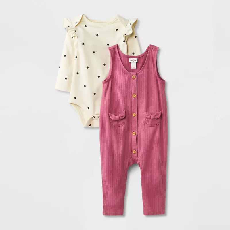 Baby Girls' Ribbed Dungaree Set - Cat & Jack™ Dark Pink | Target