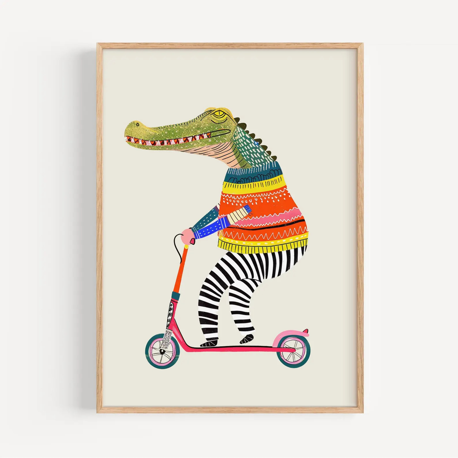 Crocodile on Scooter Digital Art Print, Whimsical Jungle Animal Wall Art for Kids Room or Nursery... | Etsy (US)