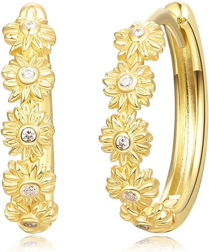 KINGWHYTE Sunflower Earrings 925 Sterling Silver Sunflower Hoop Earrings Sunflower Jewelry Gifts ... | Amazon (US)
