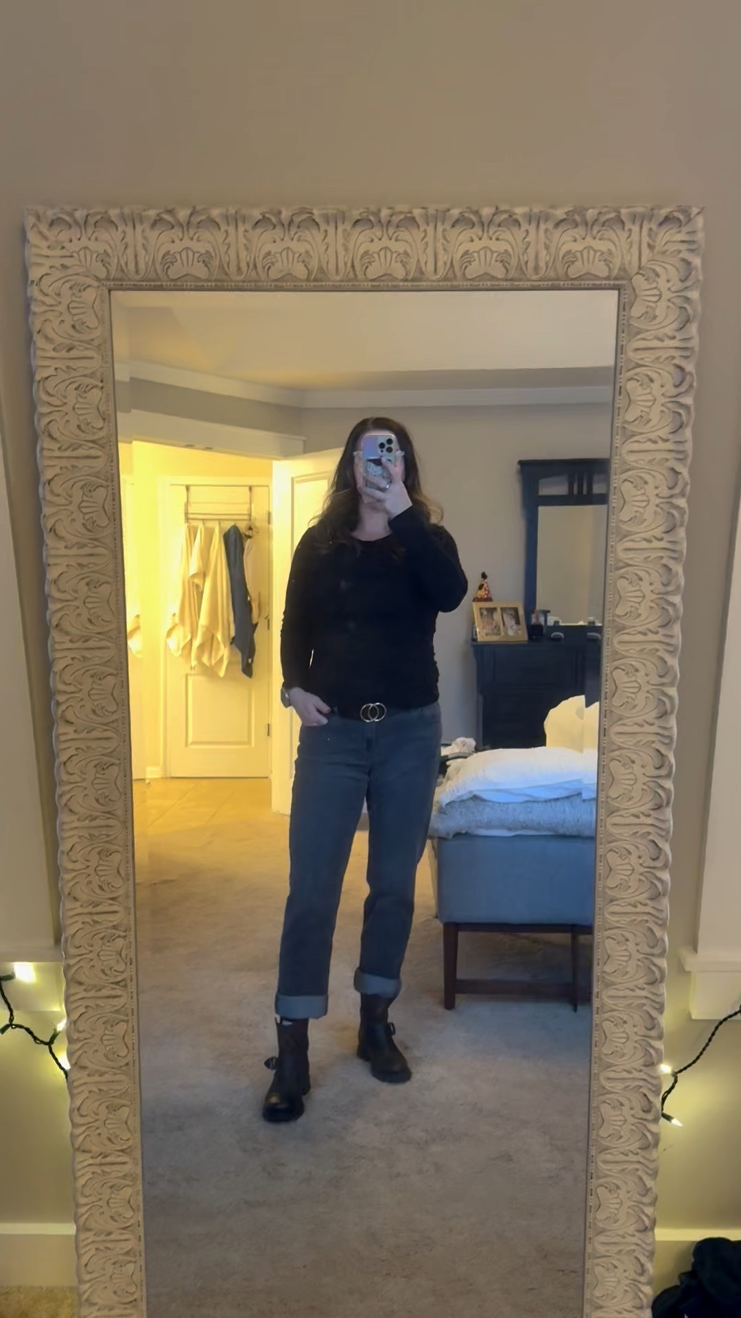 OOTD for everyday casual style. Size 6 in jeans, medium in long sleeve shirt, 7.5 in boots (they run small, sized up .5 size). 

#LTKootd #LTKOver40 #LTKMidsize