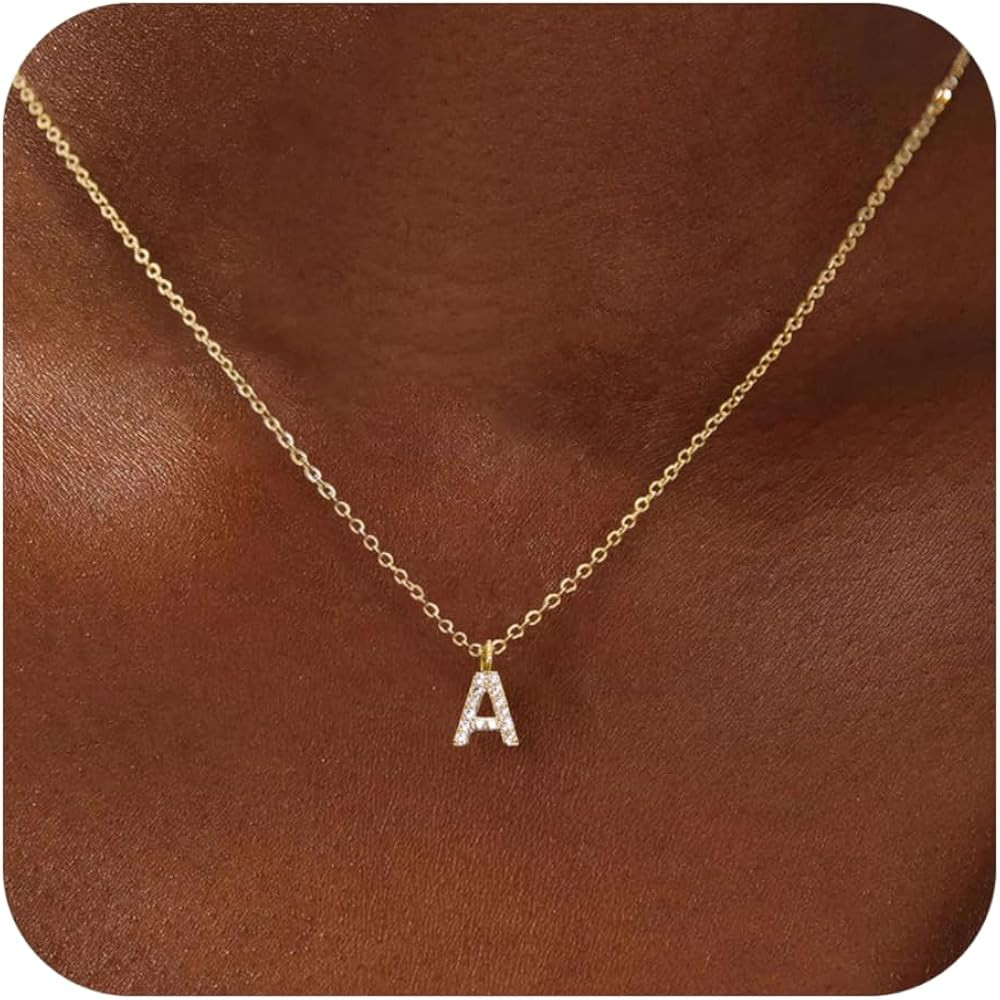 Gold Initial Necklaces for Women, Dainty 14K Gold Plated Letter Necklace Tiny A-Z Pendant Choker ... | Amazon (US)