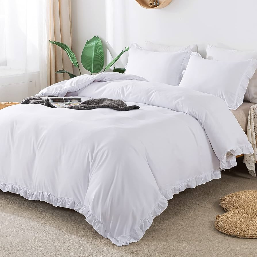 Andency White Duvet Cover Set King(104x90Inch), 3 Pieces(1 Ruffled Duvet Cover and 2 Pillowcases)... | Amazon (US)