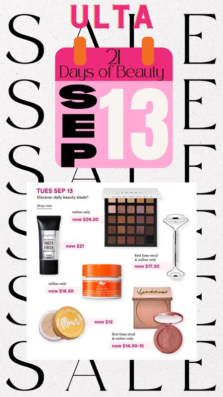 grab all of these beauty steals for 50% off at ULTA today!! 
21 days of beauty is still going strong so keep coming back to see the daily steals! 

#ulta #beauty #21days #sales #deals #LTKsalealert #competition #steals #makeup #skincare #body #powders #concealer #foundation #brows #mascara #highlight #contour #blush #bronzer #tarte #smashbox #primer #roller #palette 

#LTKstyletip #LTKsalealert #LTKbeauty