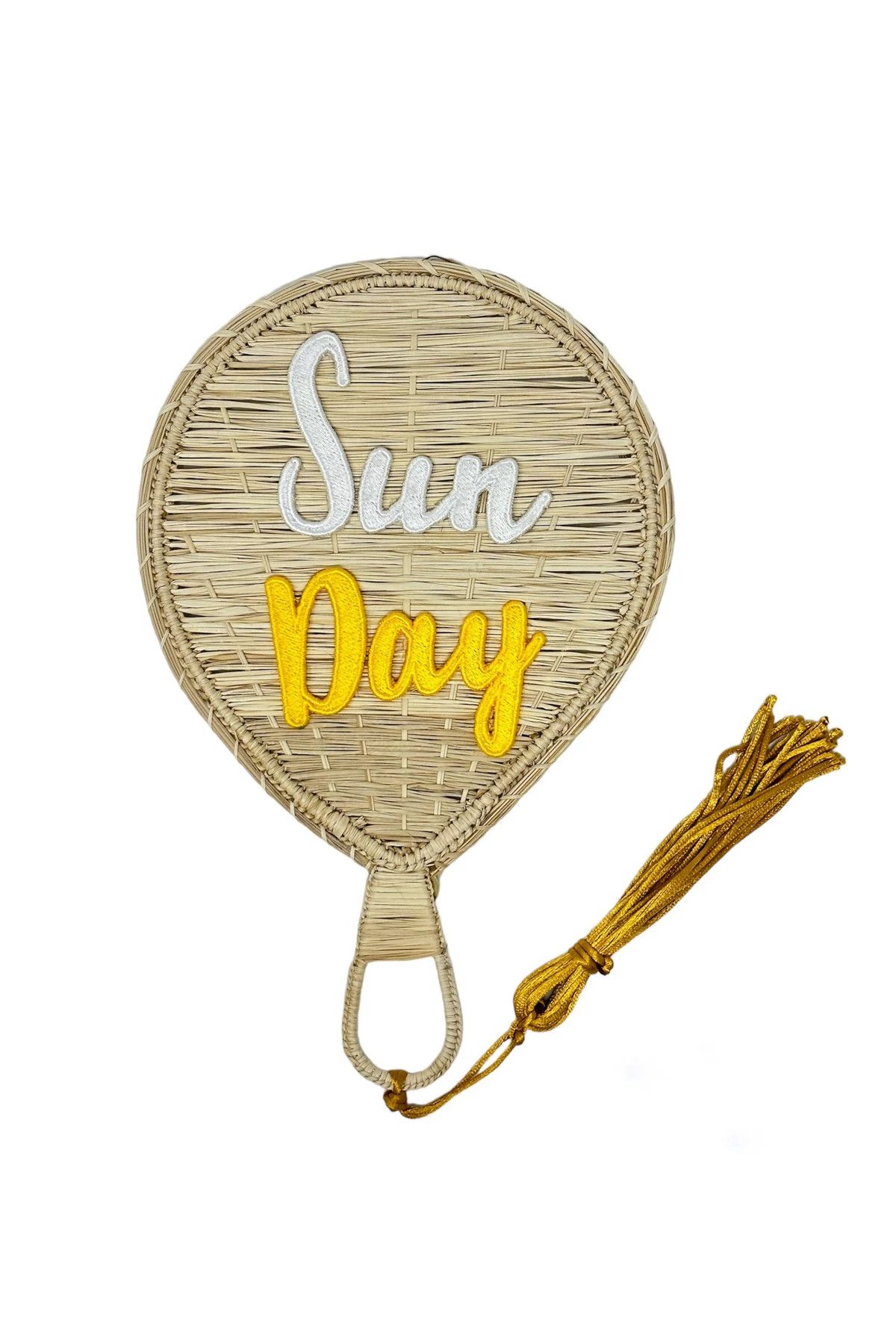 Embroidered Sun Day Appliqué Straw Fan | Everything But Water