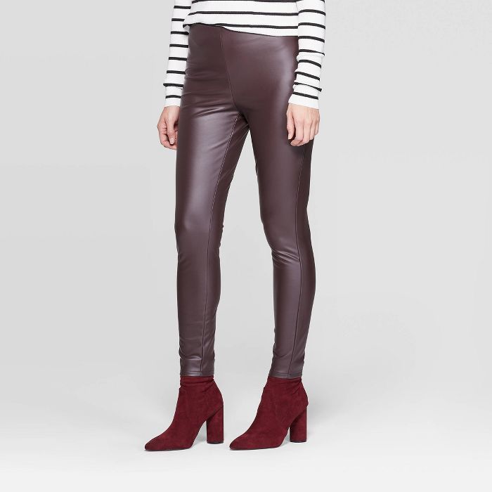 Women's Slim Fit Mid-Rise Faux Leather Leggings - A New Day™ Brown S | Target