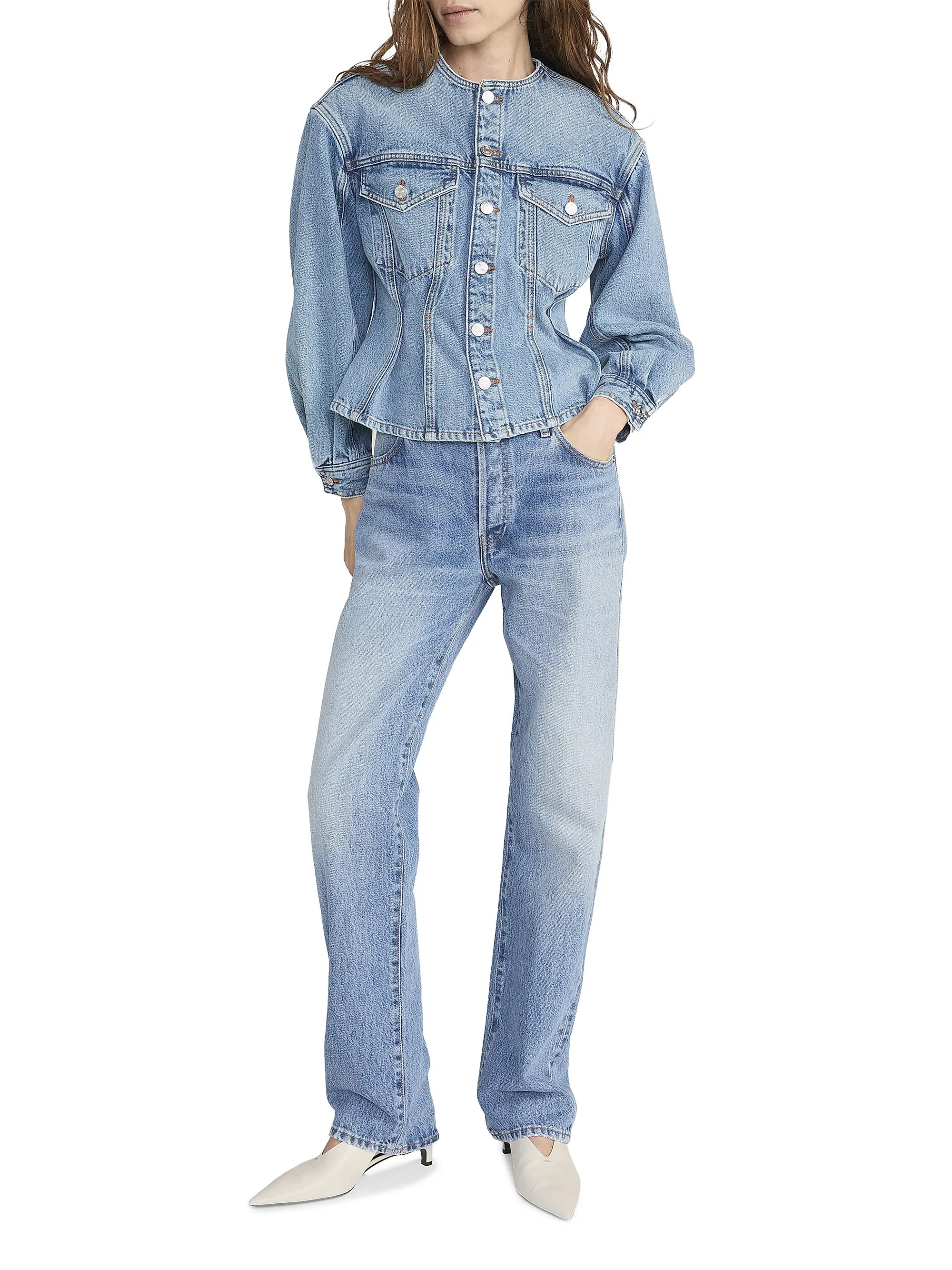 The Nipped Collarless Denim Jacket | Saks Fifth Avenue