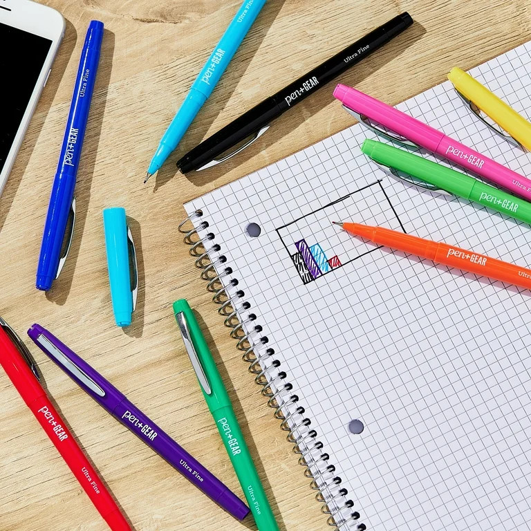 Pen+Gear Felt Tip Pens, Ultra Fine Point, Assorted Ink Colors, 10 Count | Walmart (US)