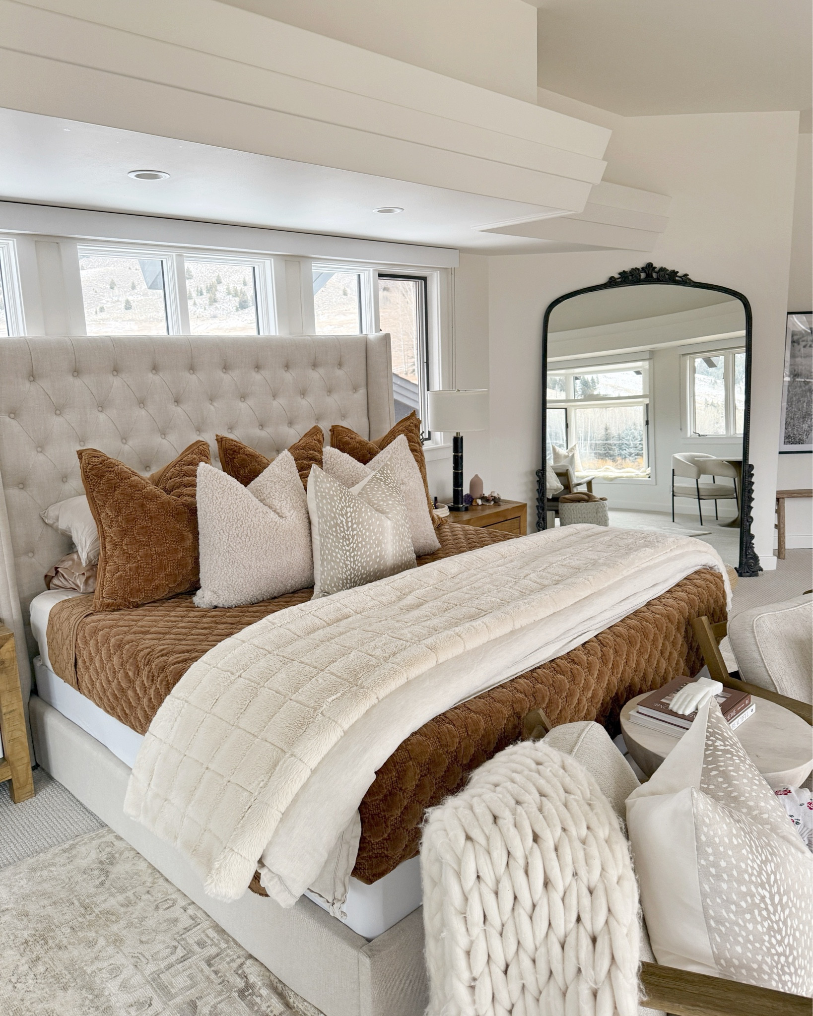 Neutral winter bedroom using all of the cozy layers!

Home decor
Bed
Bedding
Mirror
Accent chairs 

#LTKSeasonal #LTKHome