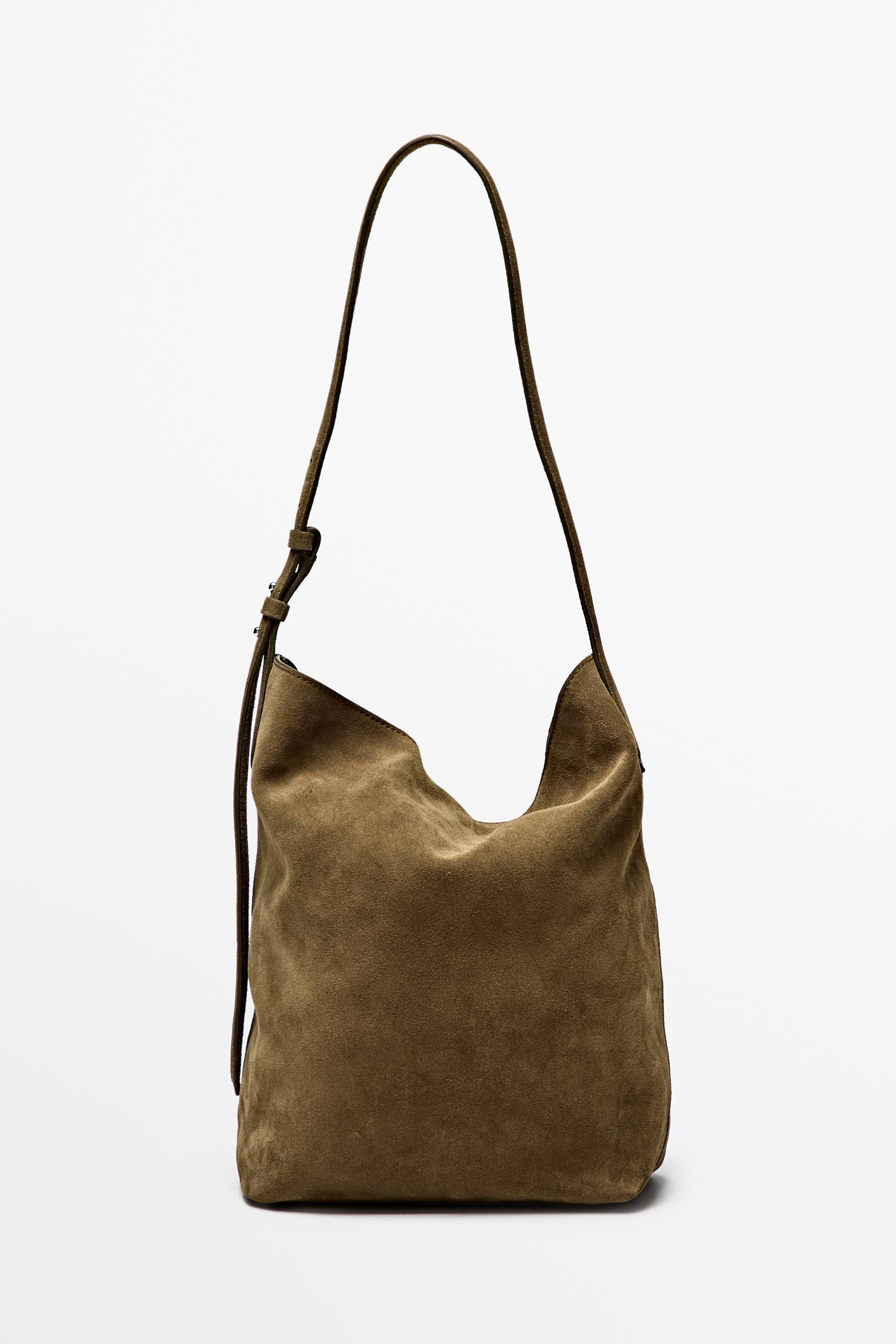 Distressed split suede leather bucket bag | Massimo Dutti US