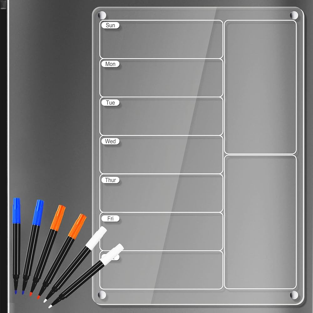 Acrylic Meal Planner Magnetic Menu Board for Kitchen French Fridge w/ 6 Markers, Clear Weekly Cal... | Amazon (US)